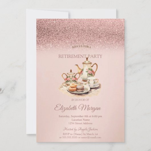 Tea Service Rose Gold Glitter Retirement  Kaart (Voorkant)