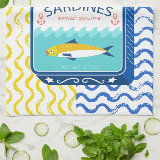 Tea Serviette Eclectique Sardines Design (Plié)