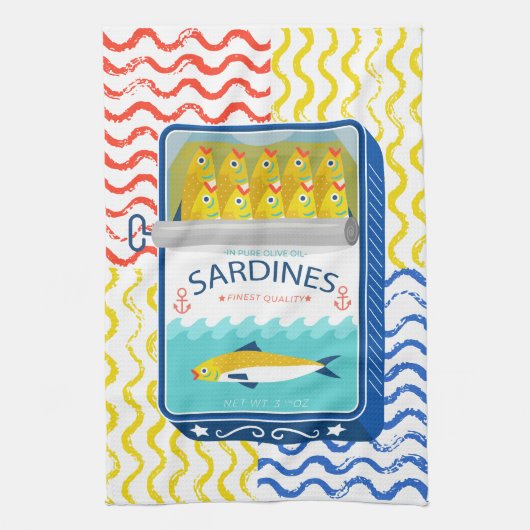 Tea Serviette Eclectique Sardines Design (Vertical)
