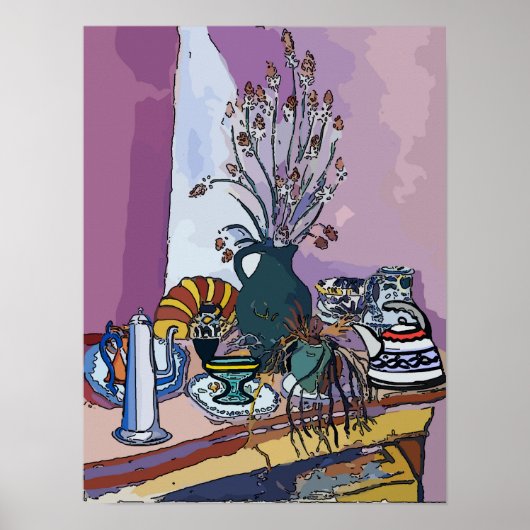 Tea Table en Flowers Poster (Voorkant)