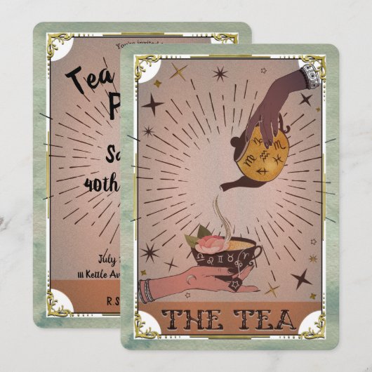 Tea & Tarot Witchy Kettle Birthday Party Kaart (Voorkant / Achterkant)
