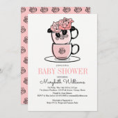 Tea Teacup & Fleurs Baby shower Invitation Card (Devant / Derrière)