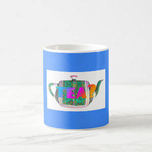 TEA? TEAPOT OP BLAUW KOFFIEMOK