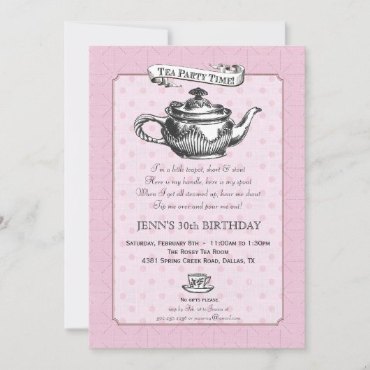 Tea Time Anniversaire Invitation à la fête - rose (Devant)