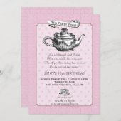 Tea Time Anniversaire Invitation à la fête - rose (Devant / Derrière)