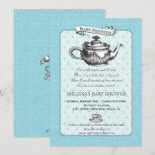 Tea Time Baby shower Invitation - Aqua Blue Kaart (Voorkant / Achterkant)