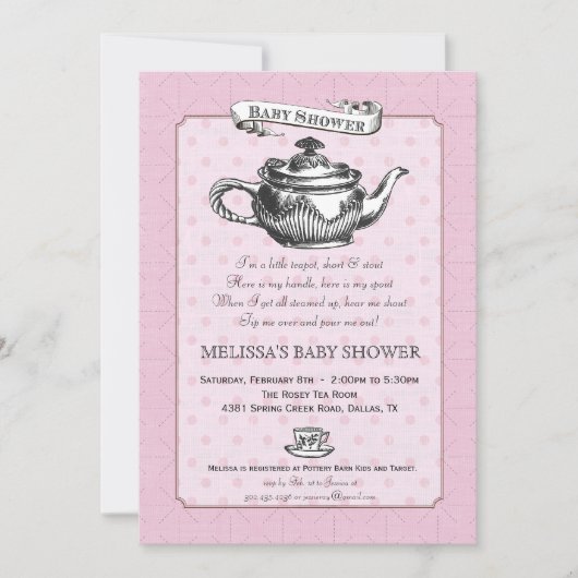 Tea Time Baby shower Invitation - Roze Kaart (Voorkant)