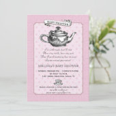 Tea Time Baby shower Invitation - Roze Kaart (Staand voorkant)