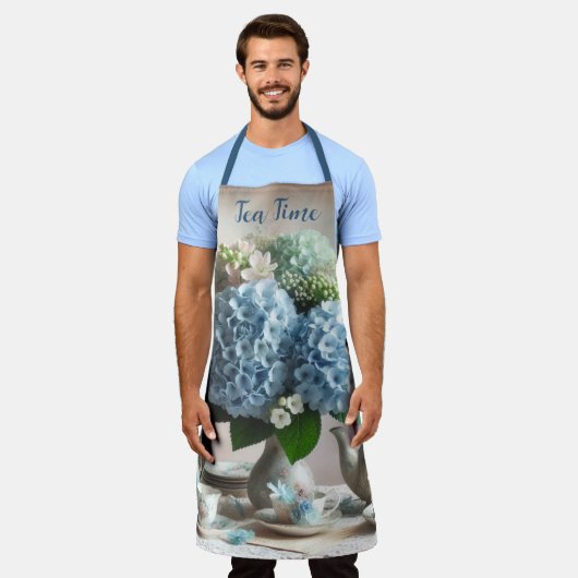 Tea Time Blue Hortensia Bloemen Schort (Gedragen)