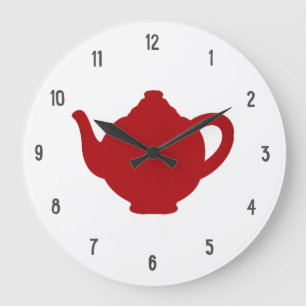 Tea Time Clock, moderne rode theepot Grote Klok