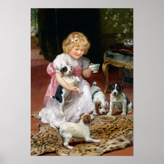 Tea Time for Fox Terrier Puppies  Dog Print (Voorkant)