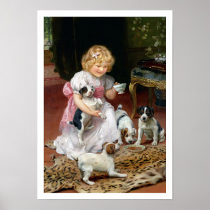 Tea Time for Fox Terrier Puppies Dog Print