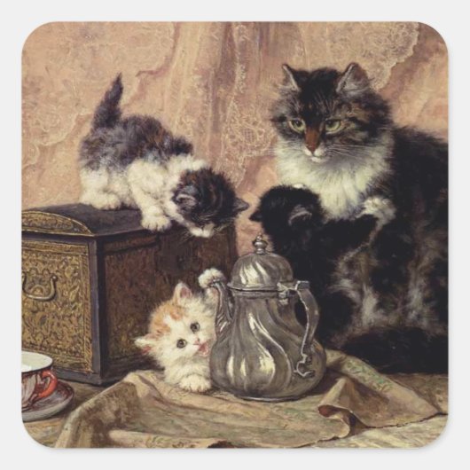 Tea Time for Kittens Vierkante Sticker (Voorkant)
