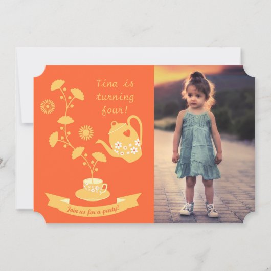 Tea Time Girl Anniversaire Fête Photo Invitation (Devant)