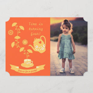 Tea Time Girl Birthday Party Photo Invitation Kaart