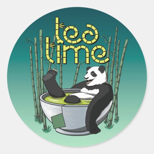 Tea Time Happy Panda Ronde Sticker (Voorkant)