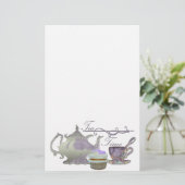Tea Time. Lila kunst van theepot, theepot en cupca Briefpapier (Staand voorkant)