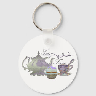 Tea Time. Lilac Teapot, Teacup and Cupcake Art Sleutelhanger