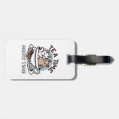 Tea Time Meow Time - Schattige kat en thee ontwerp Bagagelabel (Achterkant horizontaal)