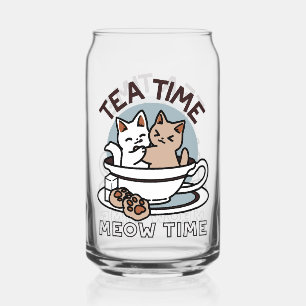 Tea Time Meow Time - Schattige kat en thee ontwerp Blikvorm Glas