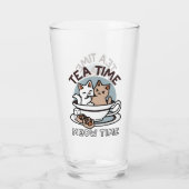 Tea Time Meow Time - Schattige kat en thee ontwerp Glas (Achterkant)