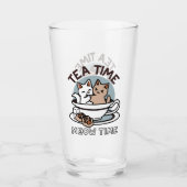 Tea Time Meow Time - Schattige kat en thee ontwerp Glas (Voorkant)