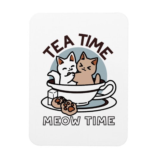 Tea Time Meow Time - Schattige kat en thee ontwerp Magneet (Verticaal)