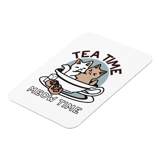 Tea Time Meow Time - Schattige kat en thee ontwerp Magneet (Linkerzijde)