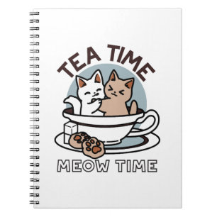Tea Time Meow Time - Schattige kat en thee ontwerp Notitieboek