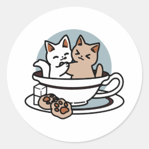 Tea Time Meow Time - Schattige kat en thee ontwerp Ronde Sticker