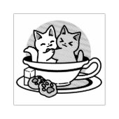 Tea Time Meow Time - Schattige kat en thee ontwerp Rubberstempel (Afrduk)