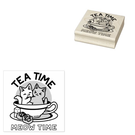 Tea Time Meow Time - Schattige kat en thee ontwerp Rubberstempel (Gestempeld)