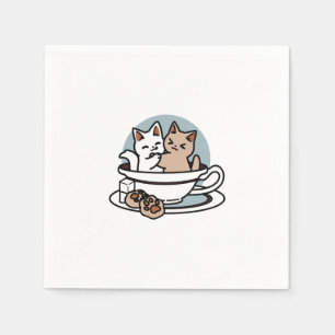Tea Time Meow Time - Schattige kat en thee ontwerp Servet