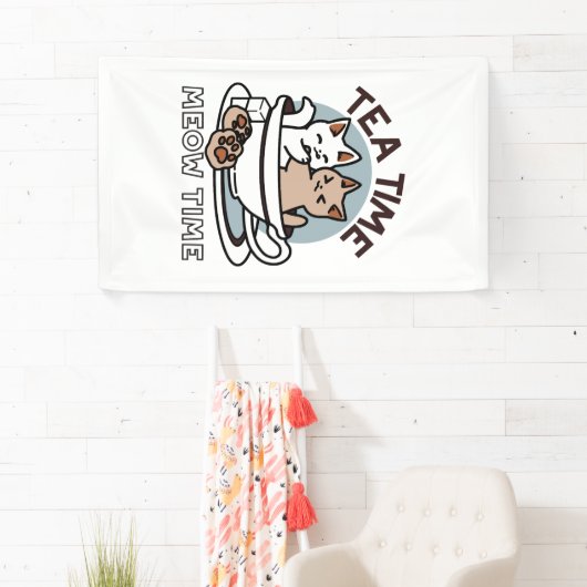 Tea Time Meow Time - Schattige kat en thee ontwerp Spandoek (Insitu)