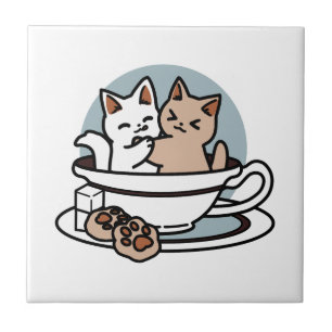 Tea Time Meow Time - Schattige kat en thee ontwerp Tegeltje