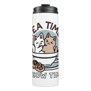 Tea Time Meow Time - Schattige kat en thee ontwerp Thermosbeker