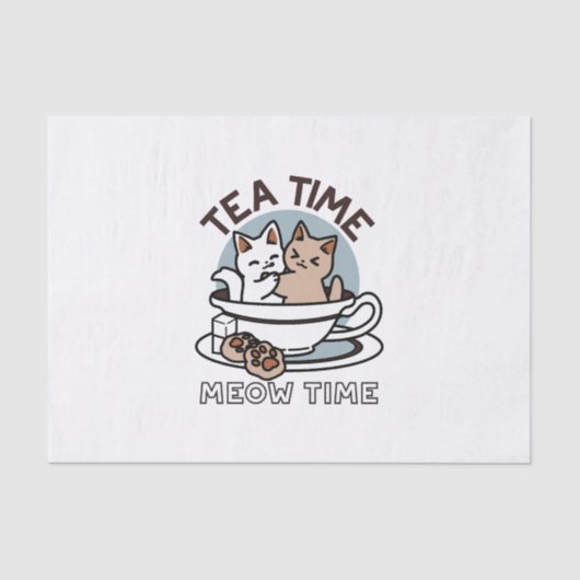 Tea Time Meow Time - Schattige kat en thee ontwerp Tissuepapier (Voorkant)