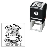 Tea Time Meow Time - Schattige kat en thee ontwerp Zelfinktende Stempel (In situ)