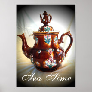 Tea Time Old Antiek English Teapot Poster