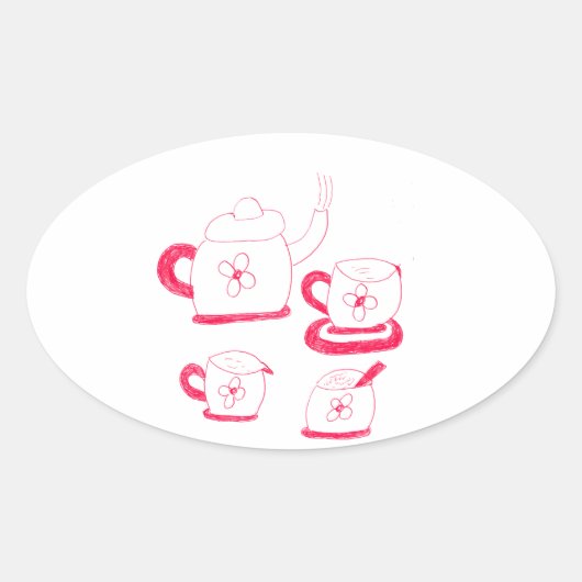 Tea Time Oval Sticker (Voorkant)