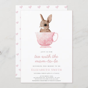 Tea Time Party Cute Bunny Pink Girl Baby shower Kaart