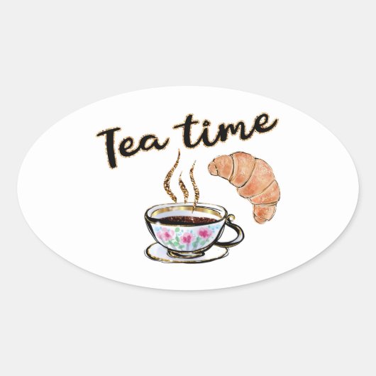 Tea time planner sticker, gift thee patrontoevoer ovale sticker (Voorkant)