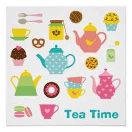 Tea Time Poster – Cute Pastel Teapots & Sweets Perfect Poster