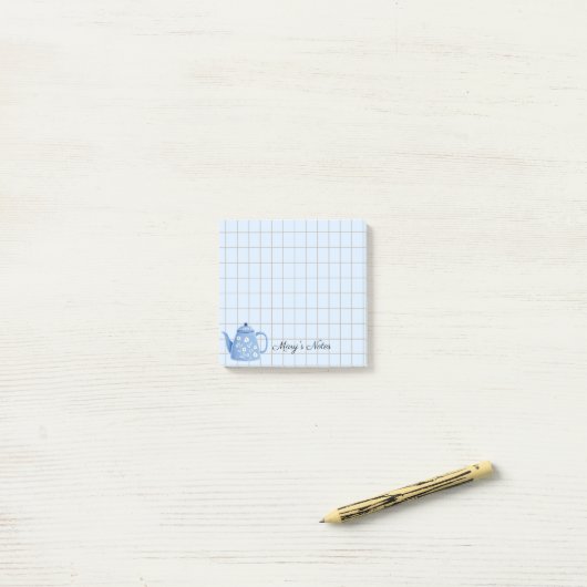 Tea Time Teapot - Personalized Grid Sticky Notes (Op bureau)