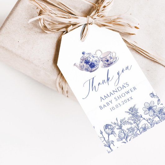 Tea Time Toile baby shower Cadeaulabel