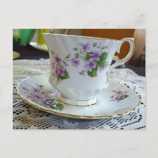 Tea Time - Vintage Violets Tea Cup Carte postale (Devant)