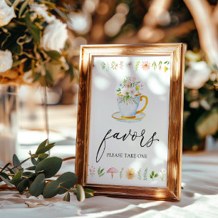 Tea Time Whimsical Wildflower Favors Sign. Poster