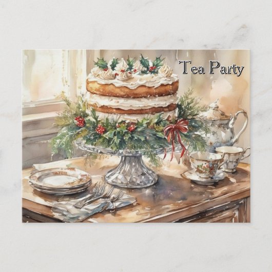 Tea Time with Cake Tea Party Feestdagenkaart (Voorkant)