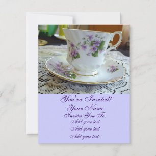 Tea Vintage Violets Teacup Invitations