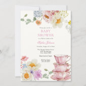Tea Wildflower Roze Baby shower Kaart (Voorkant)